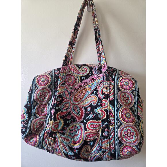Vera Bradley Persian Paisley Quilted Duffel Bag 15x18 Inch Outer Pocket EUC - Picture 1 of 9